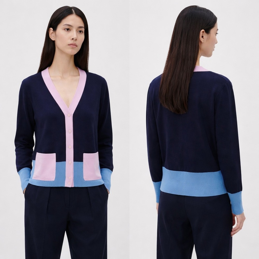 COS Sz M Color-block Cardigan Preppy Cotton Blend Oversize Rare Retail $198